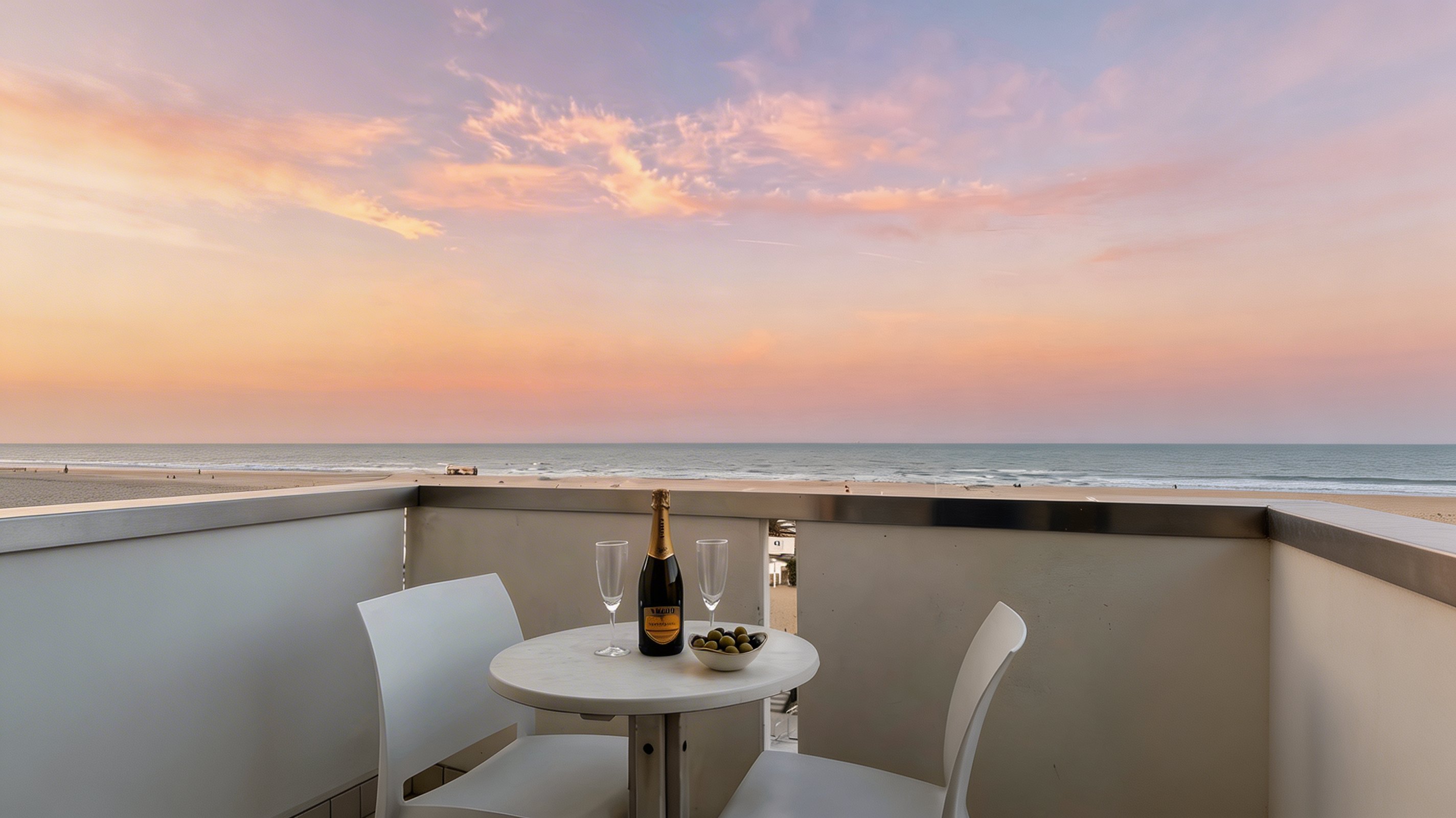 Vista mare al tramonto dal balcone di una camera dell'Hotel Columbia